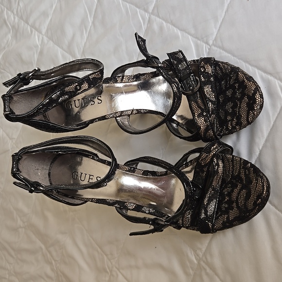 GUESS Black and Gold Strappy Heels - Picture 1 of 6